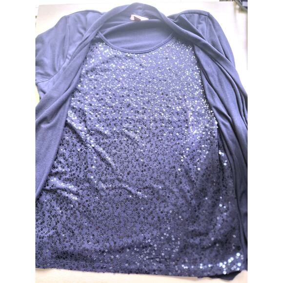 TOP/CARDIGAN & ATTACHED TANK-WHITE STAG-Navy Blue-Sequins-Long Sleeve-Size 12-14 - Picture 6 of 15